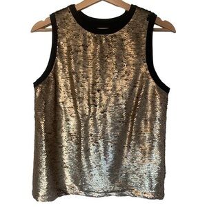 SZ S GAP pale gold & black matte sequin tank NWT